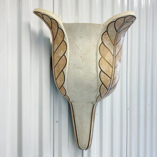 Casa Bique Casa Bique Inlaid Marble Stone and Brass Wall Sconce Lamp For Sale - Image 4 of 13