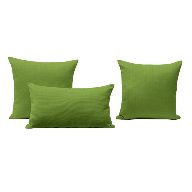 Contemporary Bamboo Green Outdoor Throw Pillows - Set of 3 For Sale - Image 3 of 3