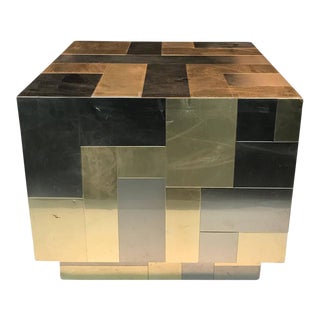 Paul Evans Cube-Shaped Brass & Chrome Patchwork Table For Sale
