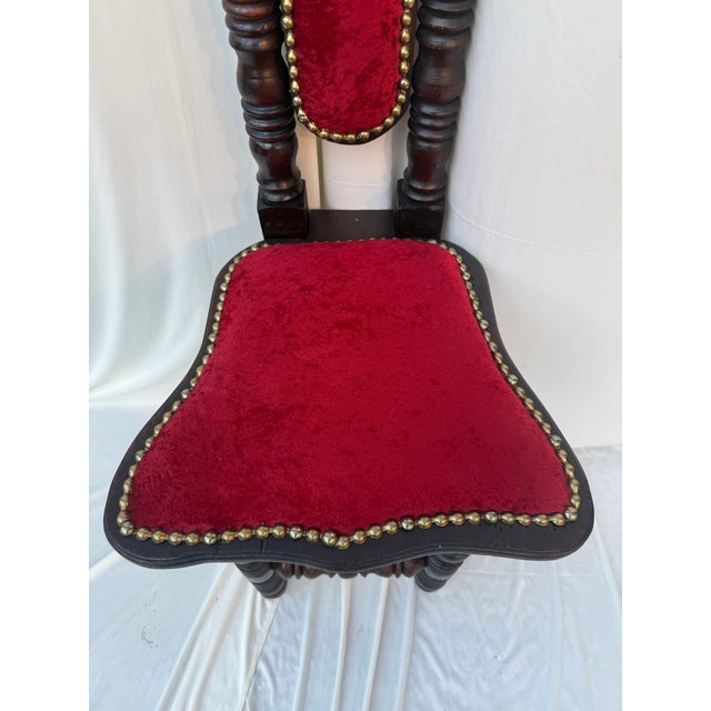 Antique Victorian Jacobean Revival High-Back Bobbin Turned Chair With Crimson Velvet For Sale In Seattle - Image 6 of 13