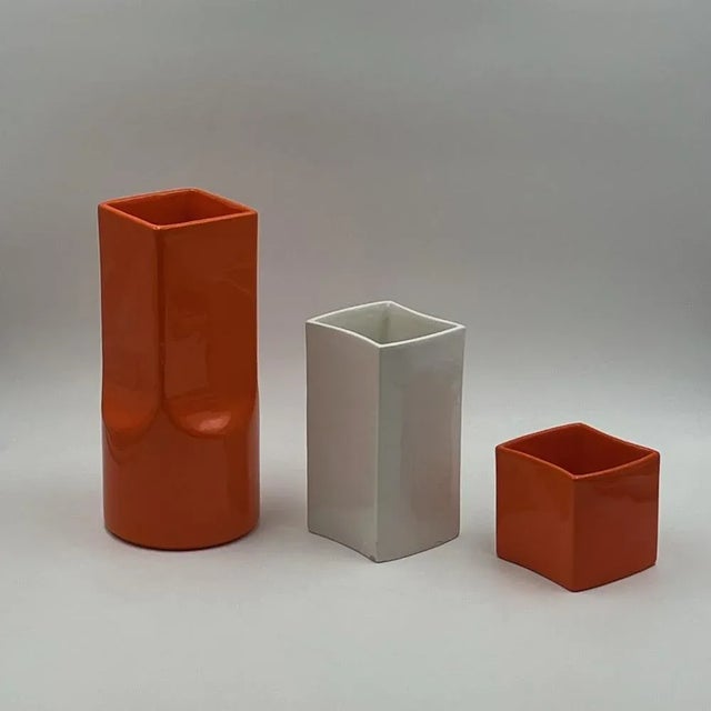 Space Age Ceramic Vases in Orange and White from Gabbianelli, 1960s, Set of 3 For Sale - Image 11 of 11