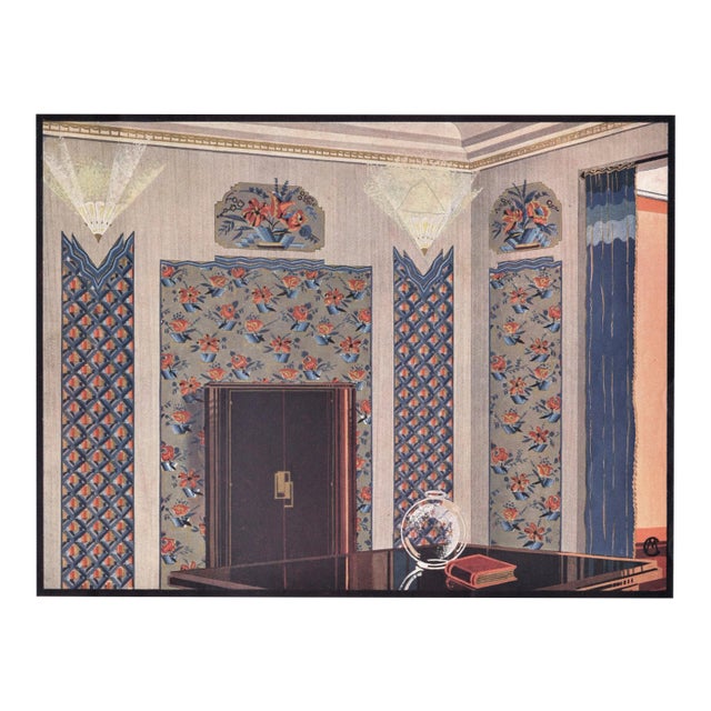 This is a French Art Deco 1931 print that came from an unbound album of interior room wall paper designs. It features the...