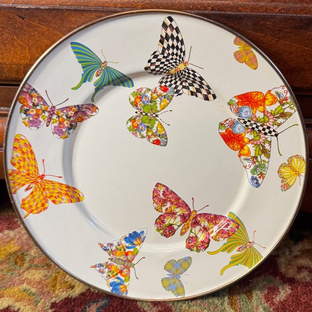Mackenzie Childs MacKenzie-Childs Butterfly Enamel Metal Salad / Dessert Plate, 8” For Sale - Image 4 of 7