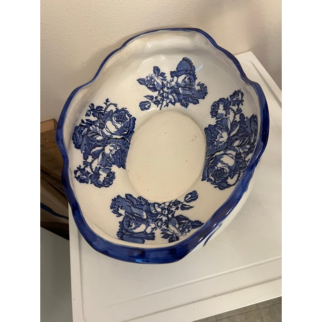 Blue Antique Pitcher & Wash Basin Bowl Ironstone Staffordshire Set of 2 For Sale - Image 8 of 12