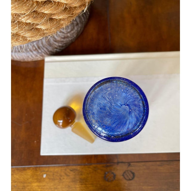 Murano Vintage Blue Gold Speckled Murano Glass Decanter Bottle Italian Glass Art For Sale - Image 4 of 8