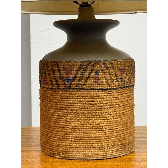 Brown Mid 20th Century Rustic Textured Rope Table Lamp For Sale - Image 8 of 12