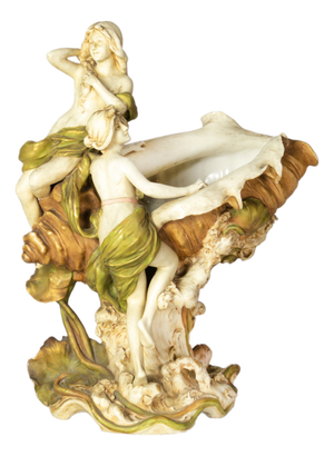 Art Nouveau Porcelain Centerpiece with Nymphs from Royal Dux Bohemia, 1900s