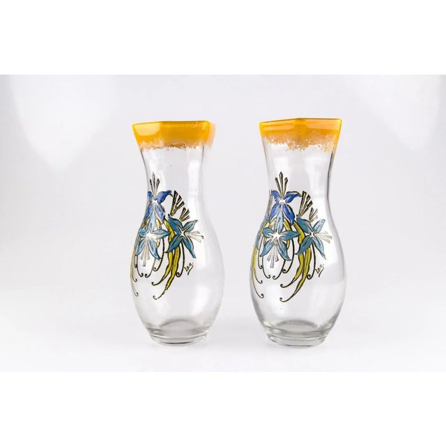 Antique French Enameled Glass Vases from Legras, Set of 2 For Sale - Image 6 of 18