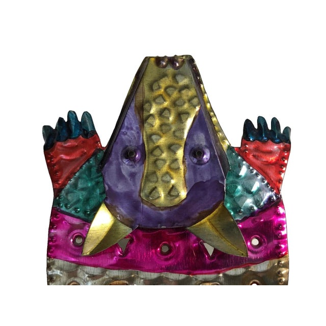Mexican Painted Punched Tin Folk Art Armadillo Candle Holder Wall Mount Shelf Sitter For Sale - Image 4 of 7