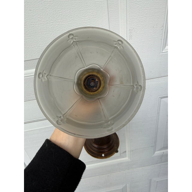Antique Pendant Light Fixture With Frosted Glass Shade For Sale - Image 4 of 8
