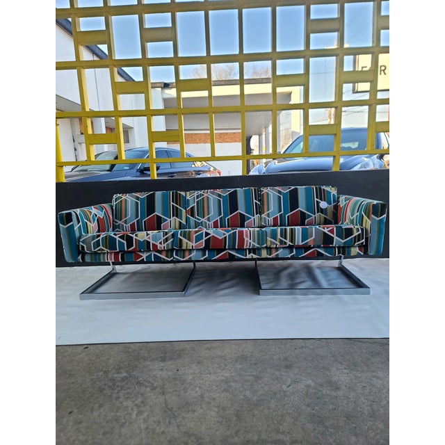 Metal Milo Baughman Thayer Coggin Cantilever Chrome Sofa For Sale - Image 7 of 17