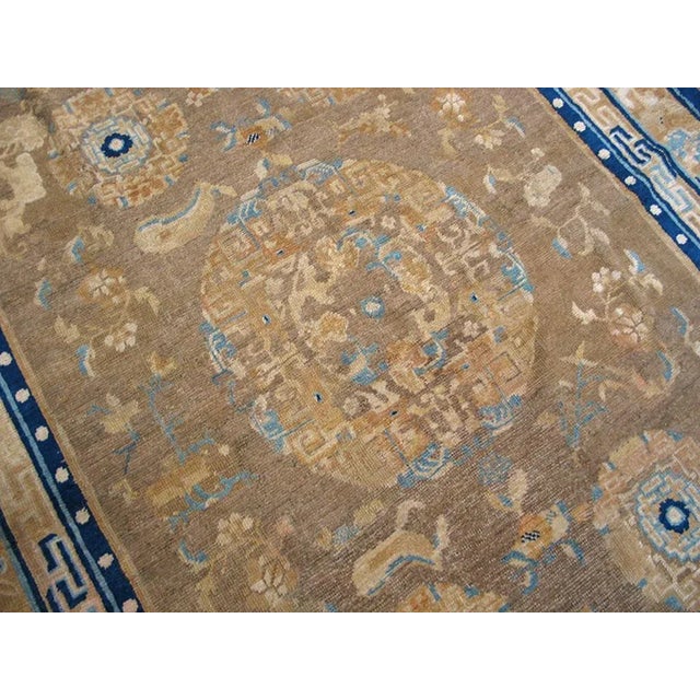 Modern Awesome Tan-Sand Color With Small Palmette and Medallion/Crest Pattern Antique Chinese Ningxia Rug For Sale - Image 3 of 5