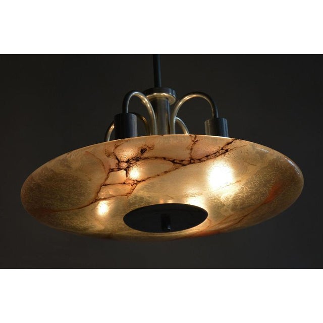Art Deco Chandelier in Aluminium and Marbled Glass, Czech, 1940s For Sale - Image 13 of 14