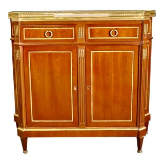 Directoire Style Maison Jansen Brass Mounted Dry Bar Server W Marble Top For Sale