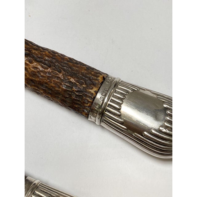 Victorian Silver Mounted Stag Handle 3 Piece Carving Set | Chairish