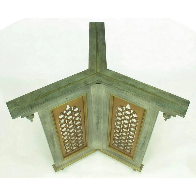 Islamic Verdigris Finish Pedestal Dining Table With Gilt Arabesque’ Panels For Sale - Image 3 of 8