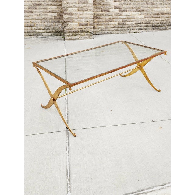 Traditional World Away Klismos Metal Gold Leaf Coffee Table For Sale - Image 3 of 10