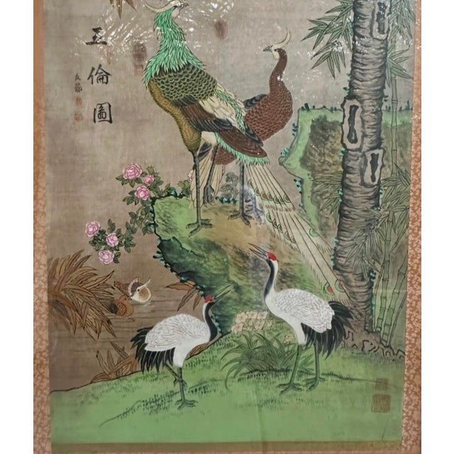 1980s Chelsea House Pair of Monumental Hand-Painted Silk Paintings Chinoiserie For Sale - Image 5 of 18