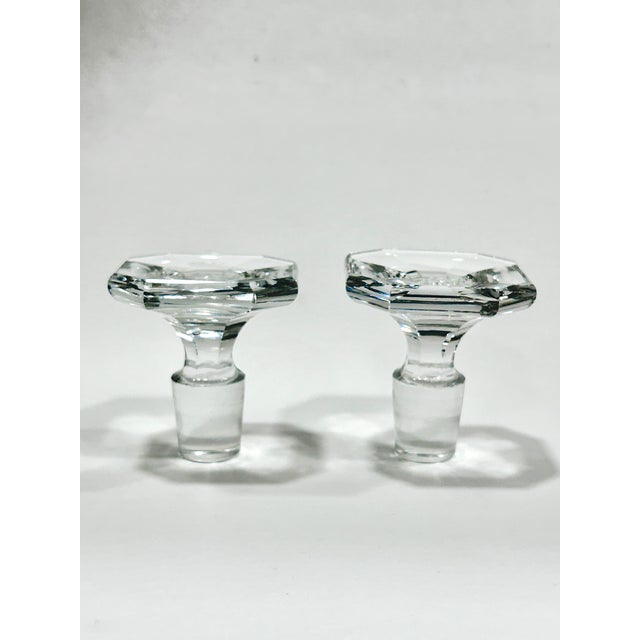 Glass Vintage Cut Crystal Square Decanters With Octagonal Stoppers - a Pair For Sale - Image 7 of 9