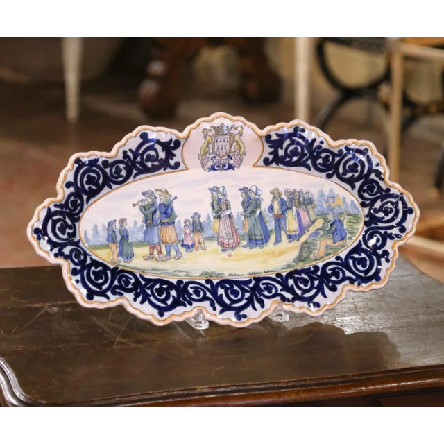 Late 19th Century 19th Century French Henriot Quimper Faience Wall Plaque With Breton Dance Scene For Sale - Image 5 of 8
