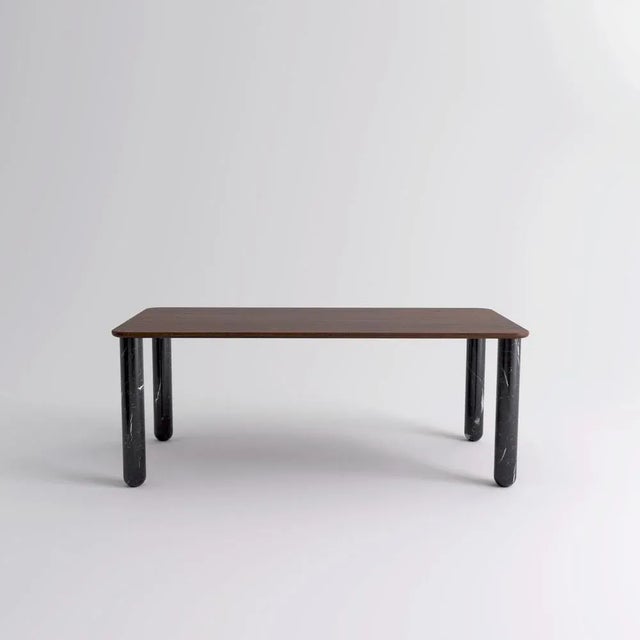 X large walnut and black marble "sunday" dining table, jean-baptiste souletie. Dimensions: 200 w x 100 d x 74.5 h cm....