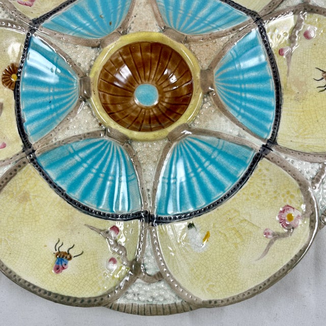Simon Fielding English Majolica Turquoise & Cream Oyster Plate For Sale In Philadelphia - Image 6 of 12