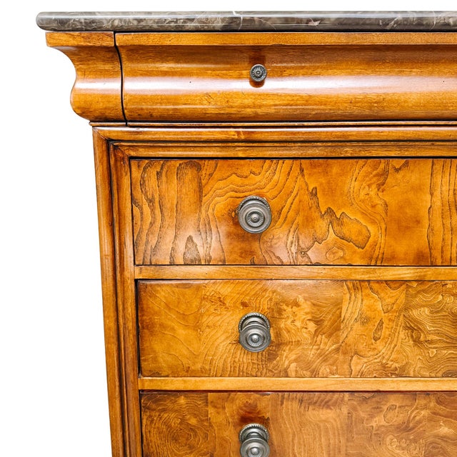 Late 20th Century Ethan Allen Townhouse Louis Philippe Burl Wood & Marble Top Commode For Sale - Image 9 of 18