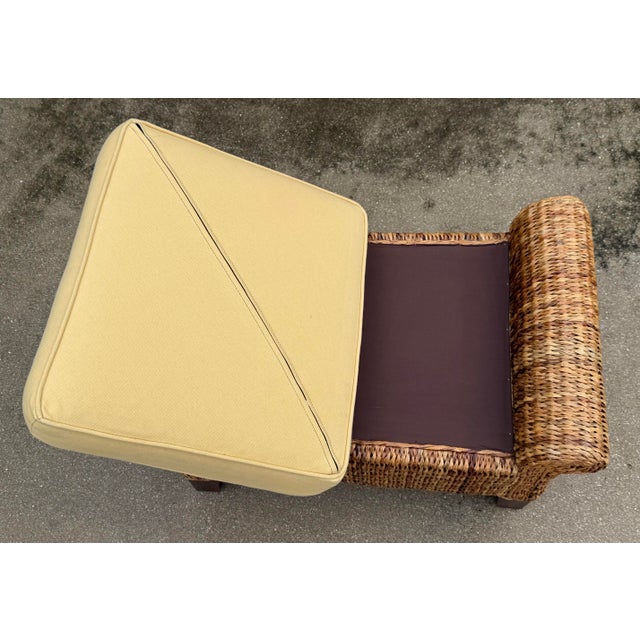 Wood Vintage Woven Banana Leaf Ottoman With Upholstered Cushion For Sale - Image 7 of 10