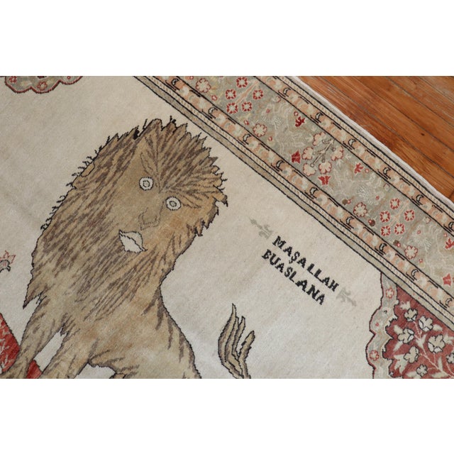 Lion Motif Vintage Turkish White Ground Dowry Rug, 20th Century For Sale - Image 18 of 18