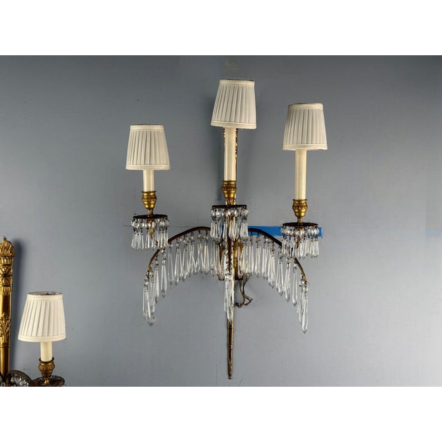 1940s Maison Jansen, Feather Form Wall Sconces, Crystal, Bronze, France, 1940s For Sale - Image 5 of 15