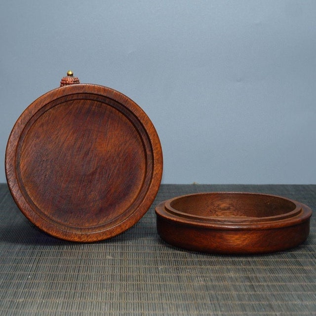 Antique Huali Wood Jewelry Box With Carved Jade Center and Turquoise Stones For Sale - Image 9 of 9