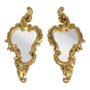 Vintage Sweet Petite Gold Scroll Wall Mirrors- A Pair