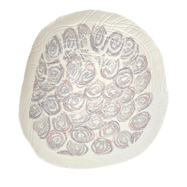 Organic Porcelain Art Centerpiece Bowl, Hand-Impressed Abstract Surface, 16.75" For Sale - Image 10 of 13