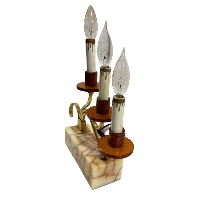 Art Deco 1930s Hollywood Regency Three Candle Bakelite & Brass Table Lamp - a Pair For Sale - Image 3 of 9