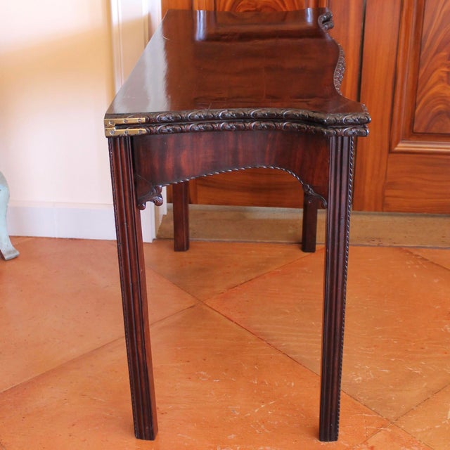 Georgian Serpentine Mahogany Game Table With Carved Rosette Edge For Sale - Image 6 of 14