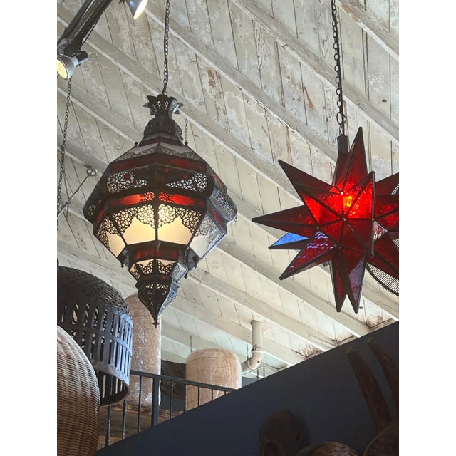 Late 20th Century Vintage Red & White Moroccan Pendant Light For Sale - Image 5 of 7