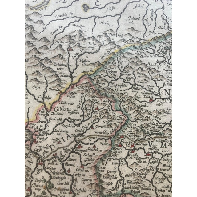 Paper Decorative Early Hand-Colored Map of the Northumbria, Cumberlandia With Frame For Sale - Image 7 of 8