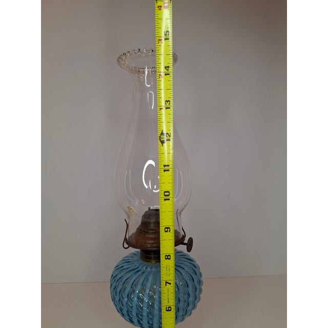 Late 19th Century Late 19th Century Rare Thuro Collection Sheldon Swirl Opalescent Kerosene Oil Lamp Blue Reverse For Sale - Image 5 of 18