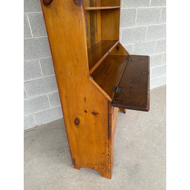 Rustic Primitive Antique Pine Tilt Top Plantation Desk W/ Bookcase (Circa 1700's) For Sale - Image 3 of 12