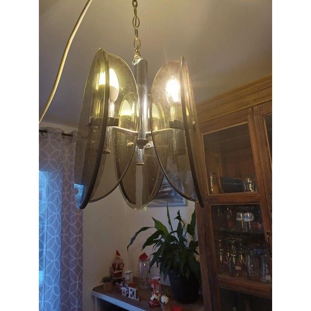 Vintage Chrome and Smoked Glass Chandelier attributed to Fontana Arte, 1970 For Sale - Image 6 of 17