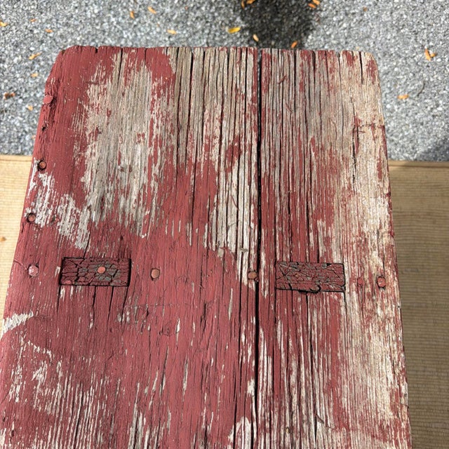 Antique Pennsylvania Mortised Bench in Old Red Paint, Lancaster County, Circa 1860s For Sale - Image 10 of 18