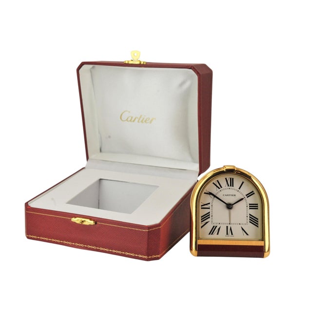 18CT Gold Plated Cased Romane Pendulette Quartz Alarm Clock by Cartier, Paris, 1980s For Sale - Image 13 of 13