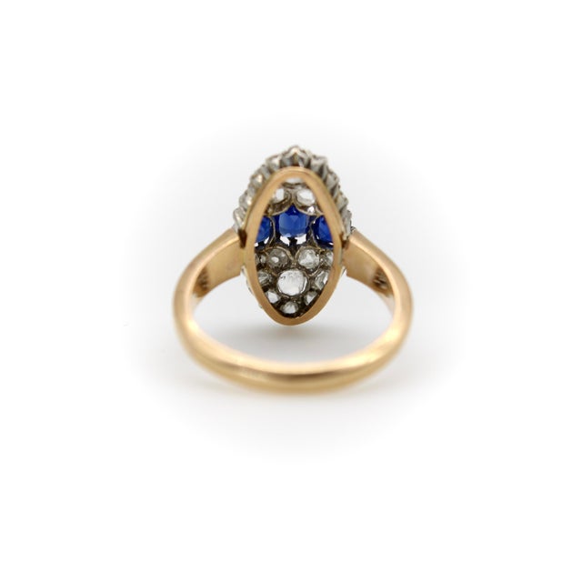 Late 19th Century Late 19th Century Victorian 18k Gold Rose Cut Diamond and Sapphire Navette Ring, Size 6.5 For Sale - Image 5 of 8