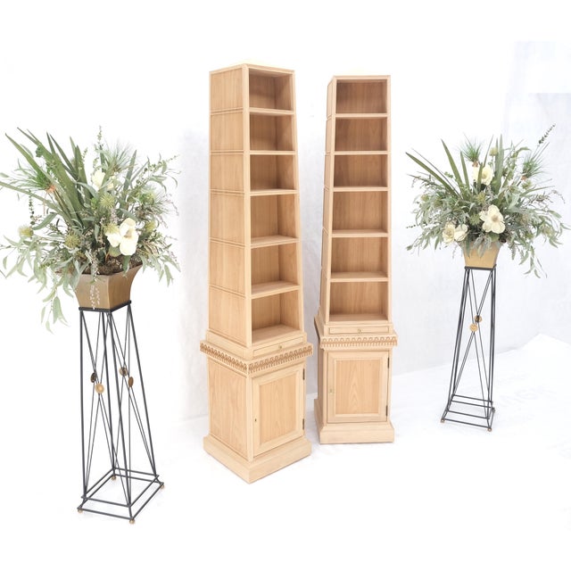 Pair New Unfinished Baker Obelisk Shape Double Sided 360 Degree Walnut Bookcases For Sale - Image 12 of 18