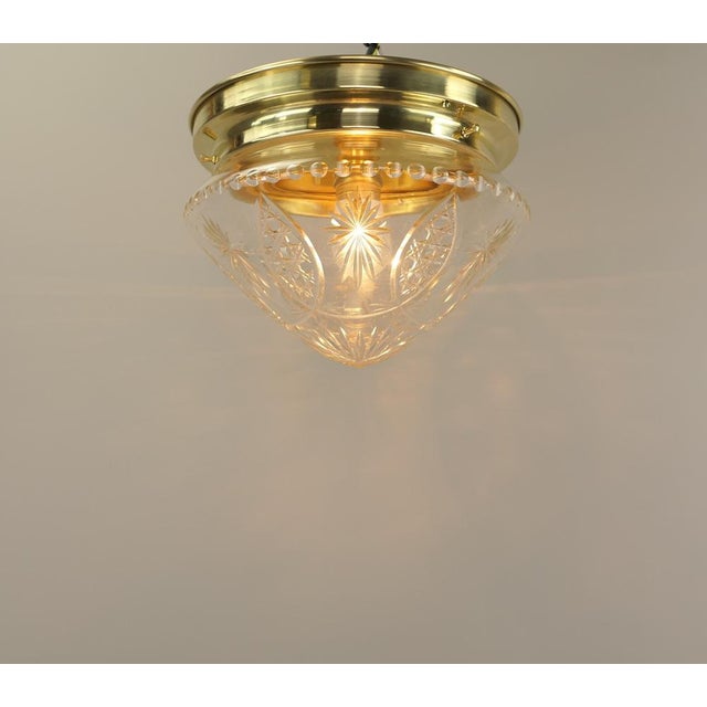 Brass Ceiling Lamp with Lead Crystal Shade, 1920s For Sale - Image 10 of 16