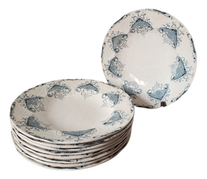 Antique Longwy Byzantine Hollow Plates in Blue Transferware, 1800s, Set of 9