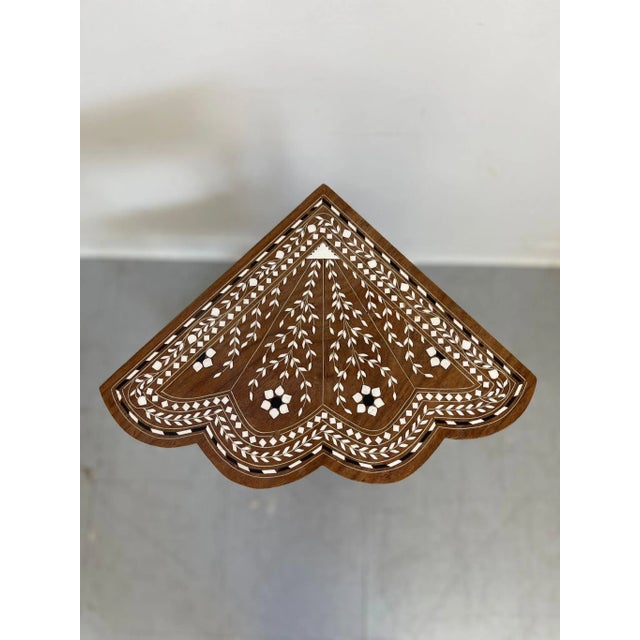 White 1970s Vintage Three Tier Intricate Inlay Corner Shelving Unit For Sale - Image 8 of 9