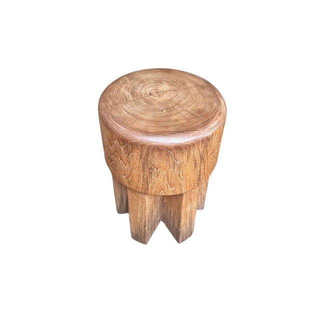 Round Teak Wood Side Table, Natural Finish, Modern Organic For Sale - Image 6 of 7