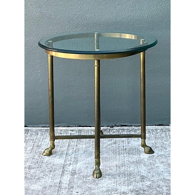 Vintage Brass and Glass Hoof Footed Side Table After LaBarge For Sale In West Palm - Image 6 of 12