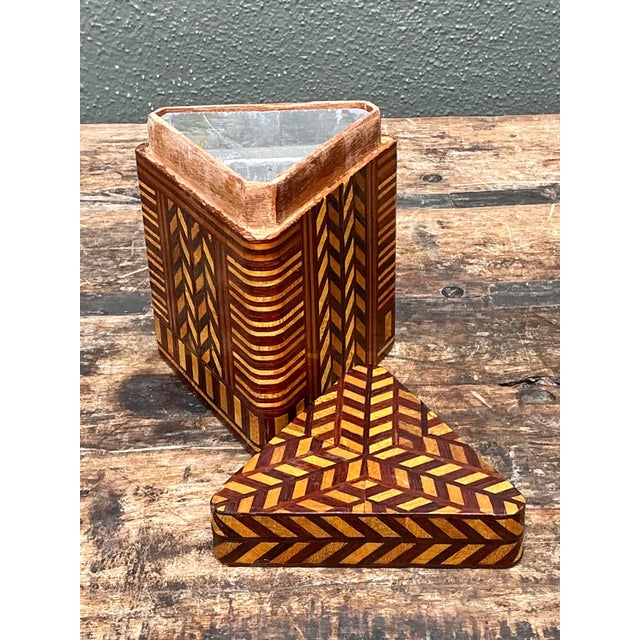 Vintage Geometric Inlaid Wood Box For Sale - Image 4 of 12